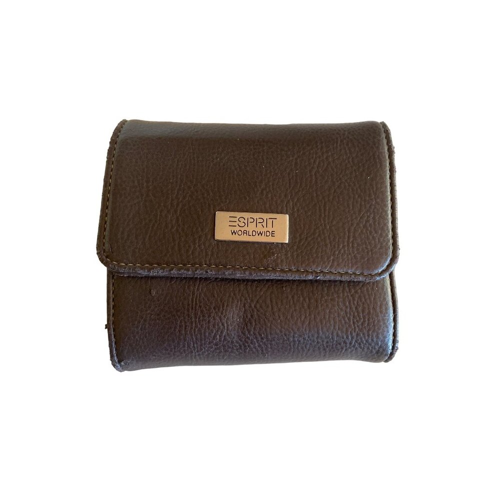 Esprit Brown Leather Tri-Fold Wallet With Snap Closure &‎ Zippered Coin Pocket